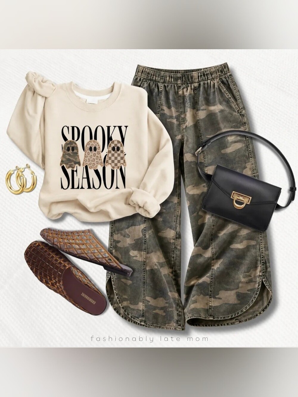 Camo Wide-Leg Flare Jeans - Olive